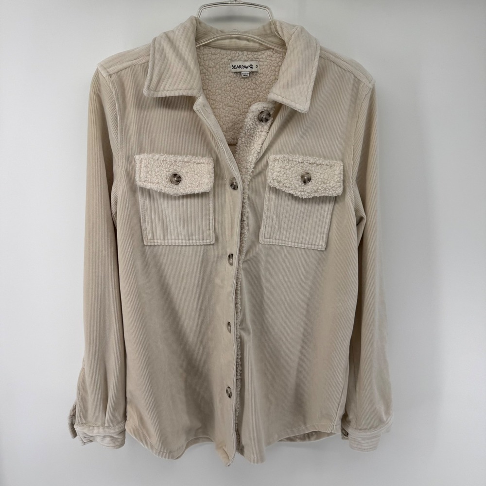 BEARPAW‎ Sherpa Lined Corduroy Shacket Jacket Womens Small Cream Button Front